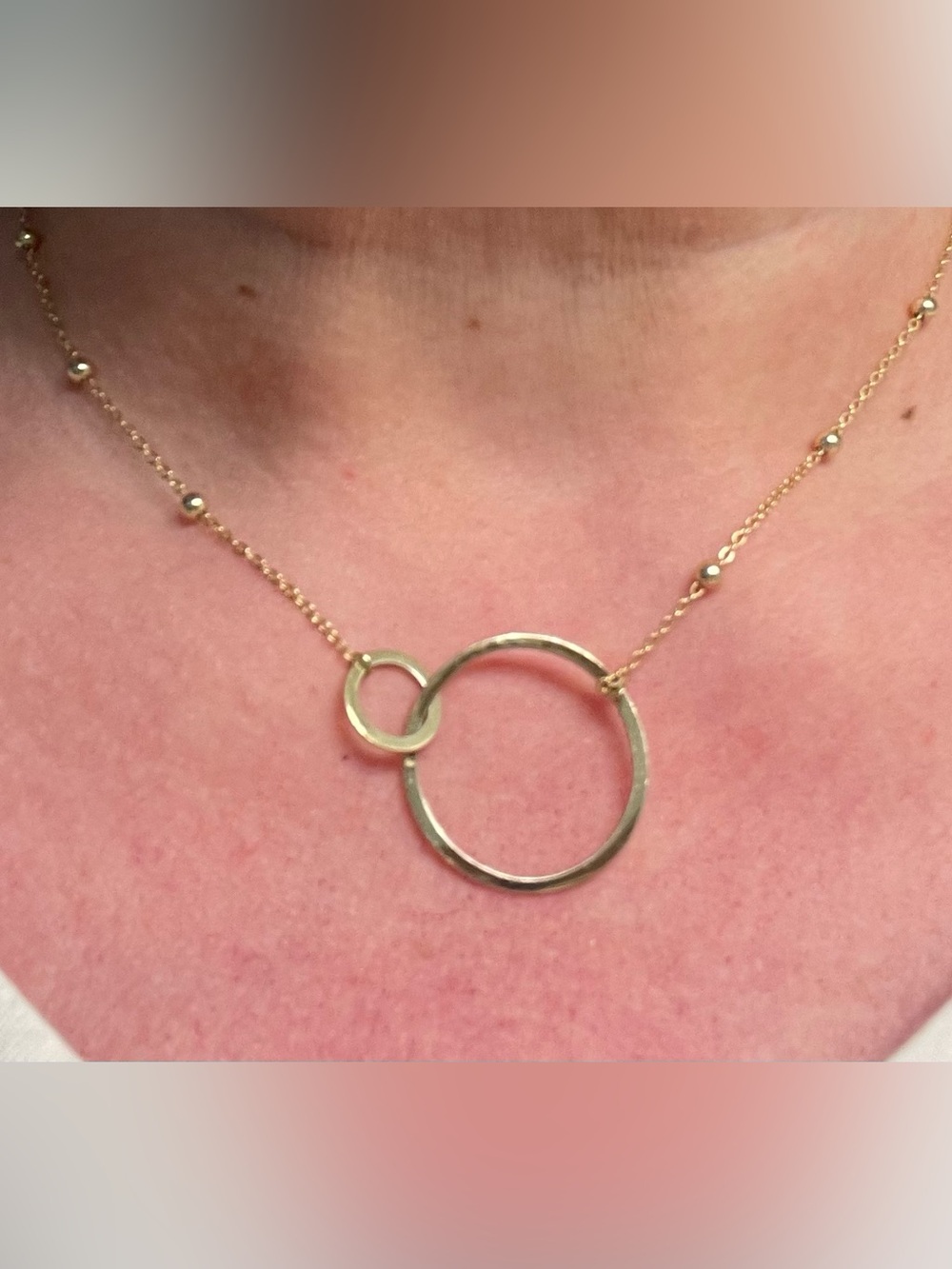 Gold Vermeil Sterling 925 Delicate Double Circle Gold Pendant Necklace